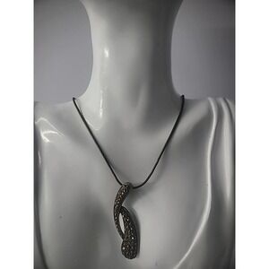 Vintage Lia Sophia Necklace Pendant Bronze Tone Brown Crystals Jewelry Costume